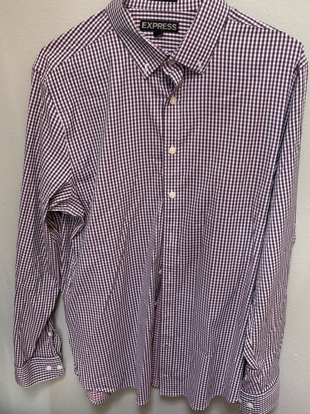 Express Men's Purple and White Check Button-Down Shirt